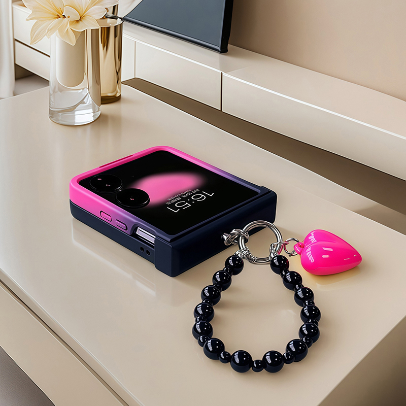 Motorola Tablet Accessories - เคสโทรศัพท์แบบมีโซ่ลายไล่สีดำกุหลาบ สำหรับ Samsung Galaxy Z Flip