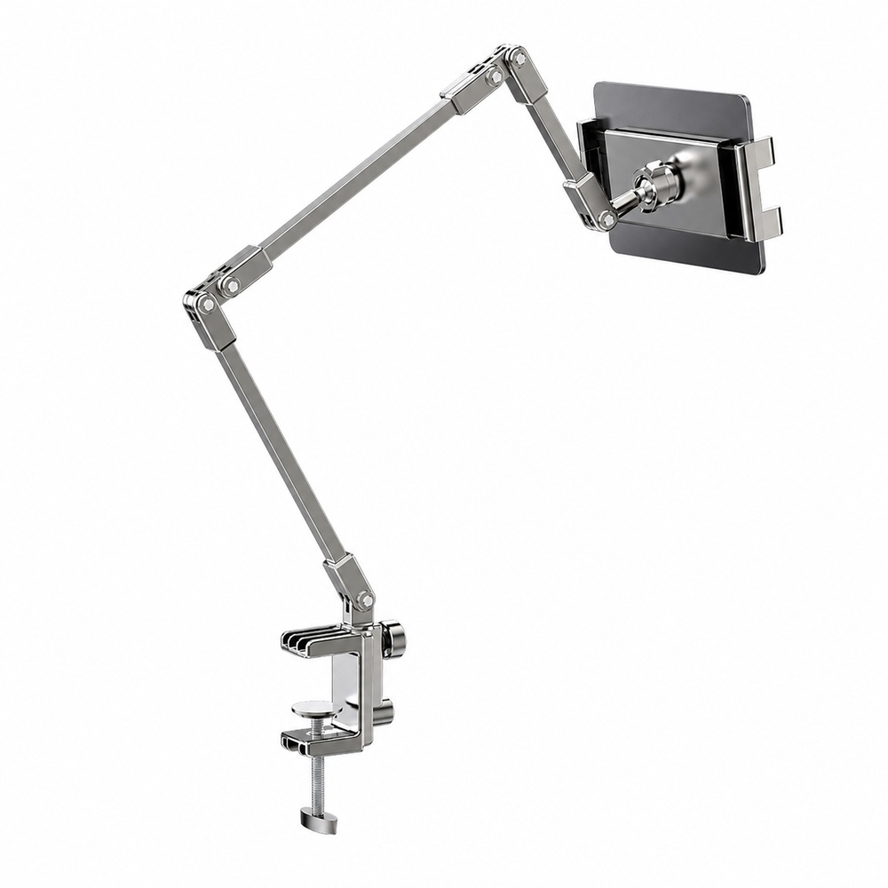 Essential Tablet Accessories - ขาตั้งโทรศัพท์แบบปรับได้สำหรับโทรศัพท์และแท็บเล็ตขนาด 4.7-12.9 นิ้ว, ขาตั้งแบบพับได้พร้อมแขนโลหะสำหรับยึดกับโต๊ะ, หมุนได้ 360