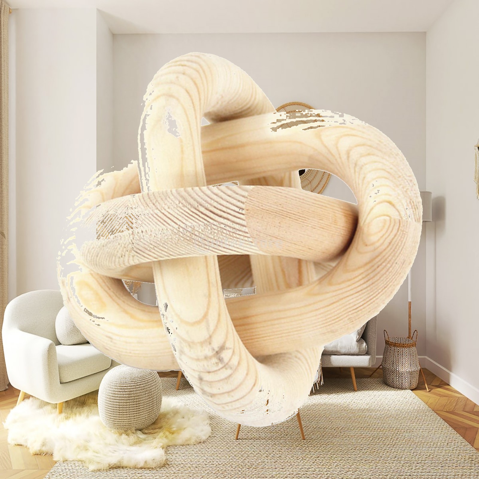Unique Table Accessories - ของตกแต่งโซ่ไม้, ปมไม้ 3 ห่วงสำหรับโต๊ะกาแฟ, ของตกแต่งทำมือ, รูปลักษณ์โดดเด่น,
